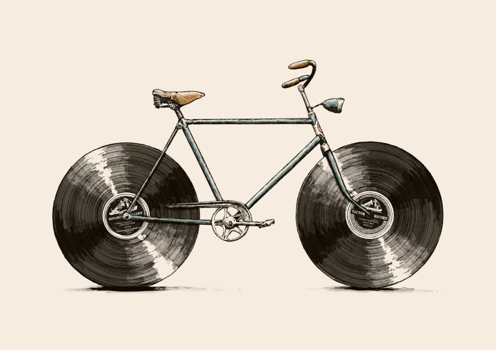 Vintage Vinyl Bicycle by Florent Bodart — canvas wall art