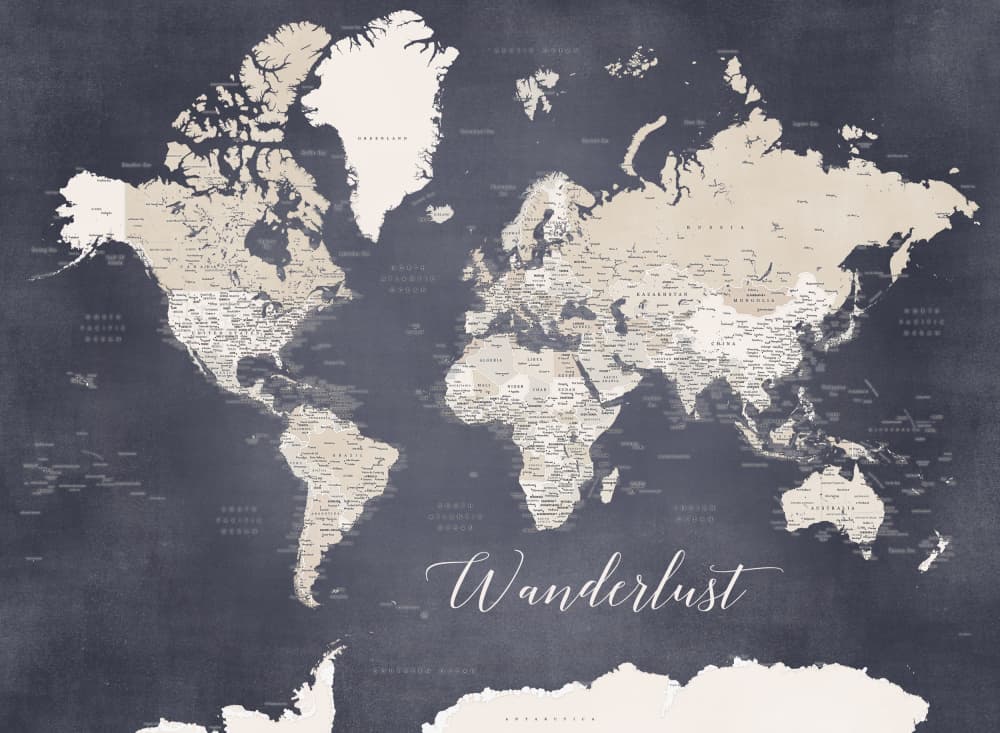 Wanderlust World Map by Rosana Laiz Blursbyai — canvas wall art