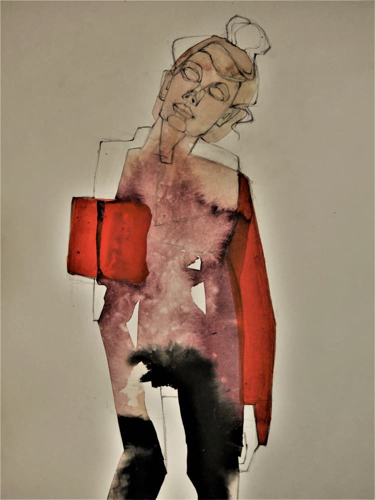 Contemplative Red Woman by Doris Schmitz — canvas wall art