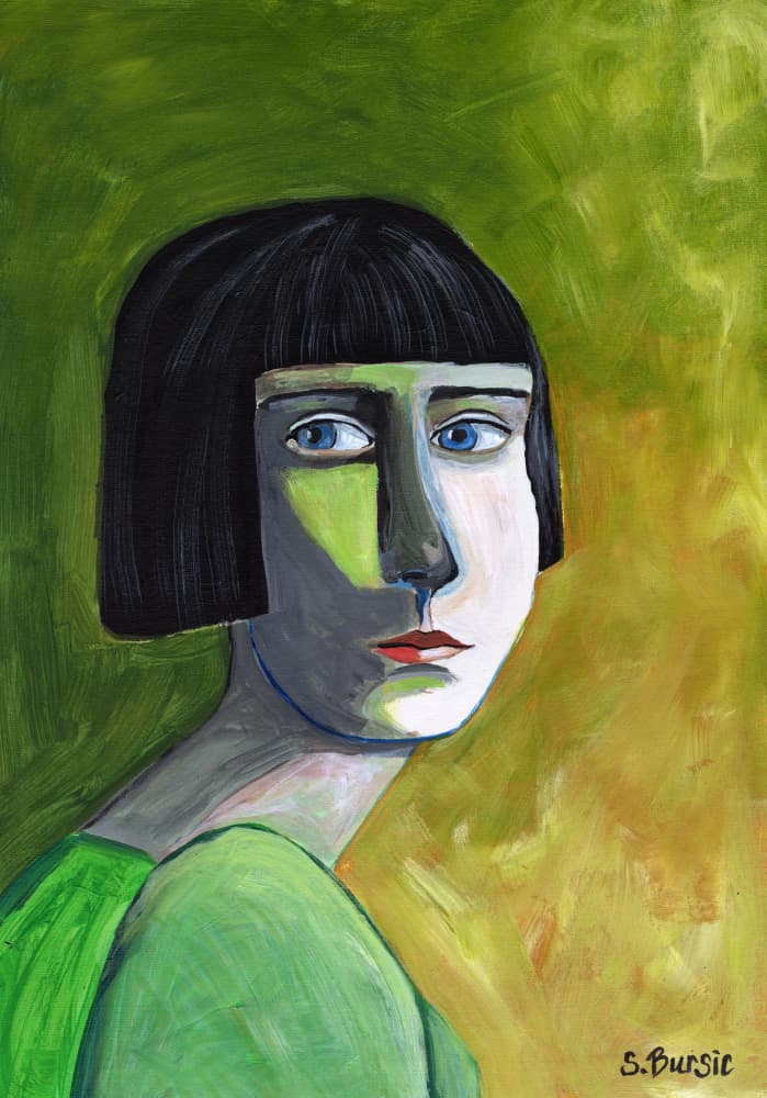Green Bob Woman by Sharyn Bursic — canvas wall art