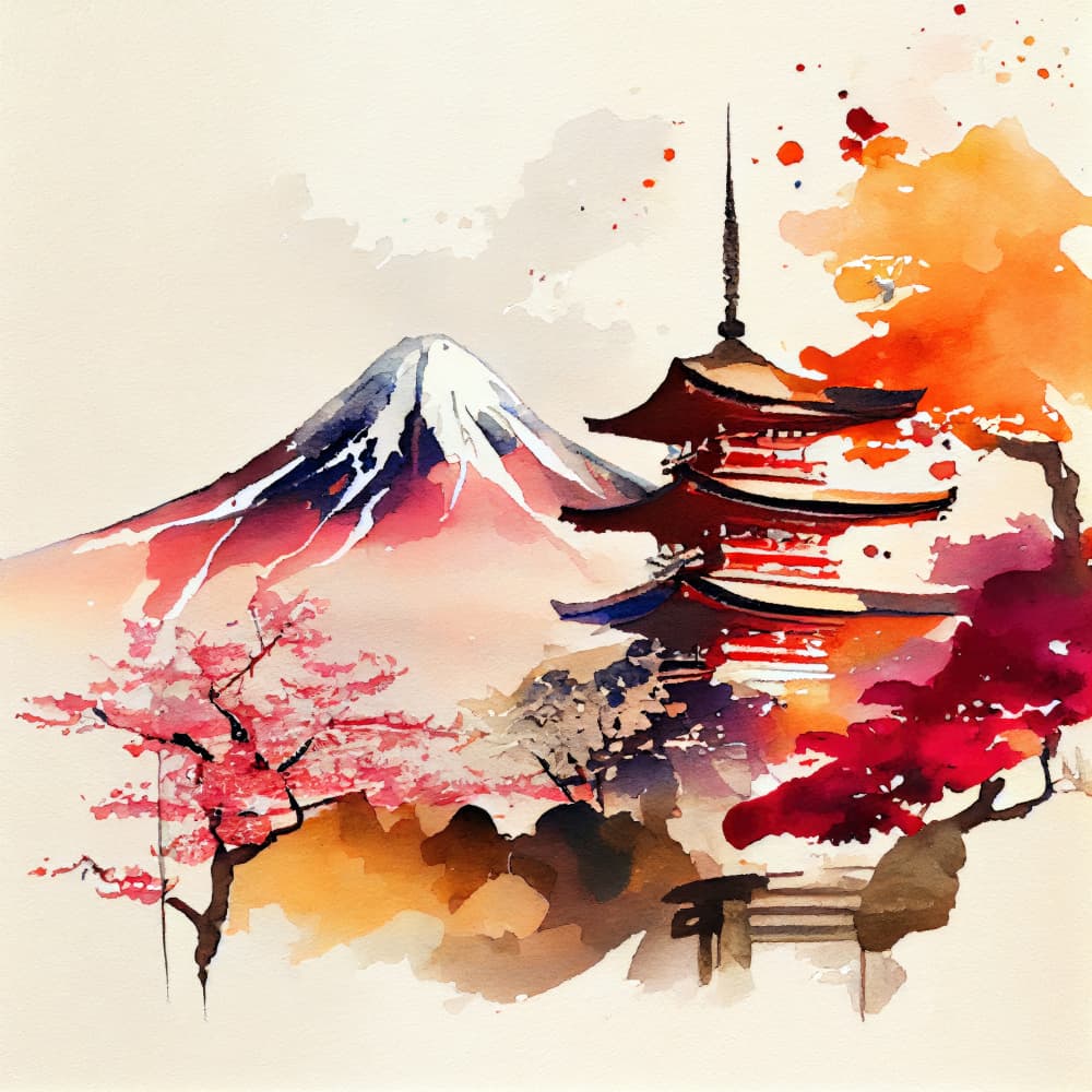 Fuji Pagoda Blooms by Justyna Jaszke — canvas wall art