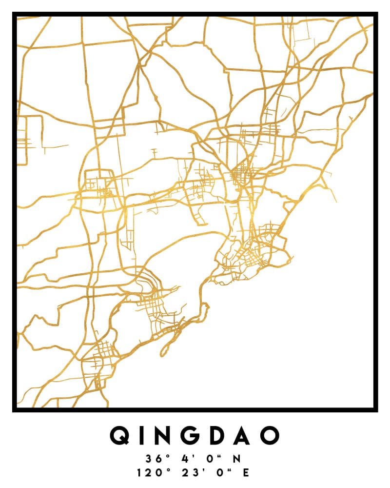 Qingdao City Map by Emiliano Deificus — canvas wall art