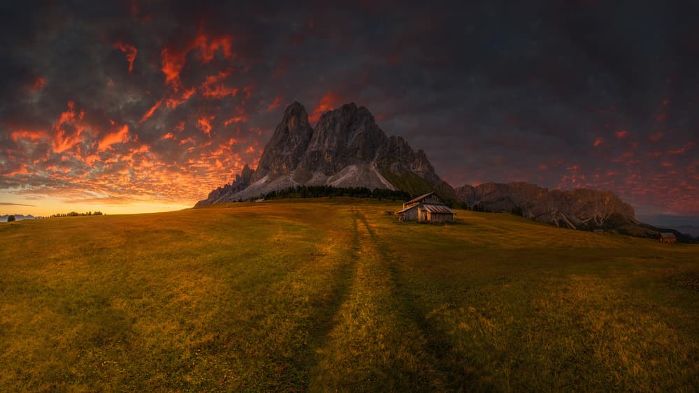 Dolomites Fiery Sunset by Tomasz Rojek — canvas wall art