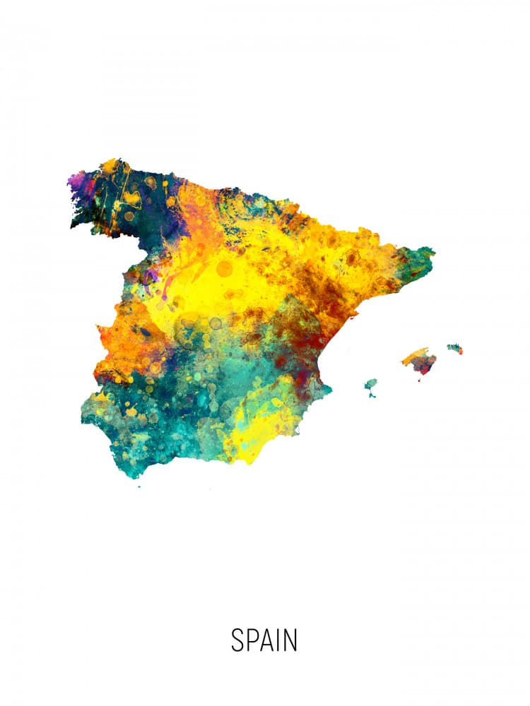 Vibrant Spain Map by Michael Tompsett — canvas wall art