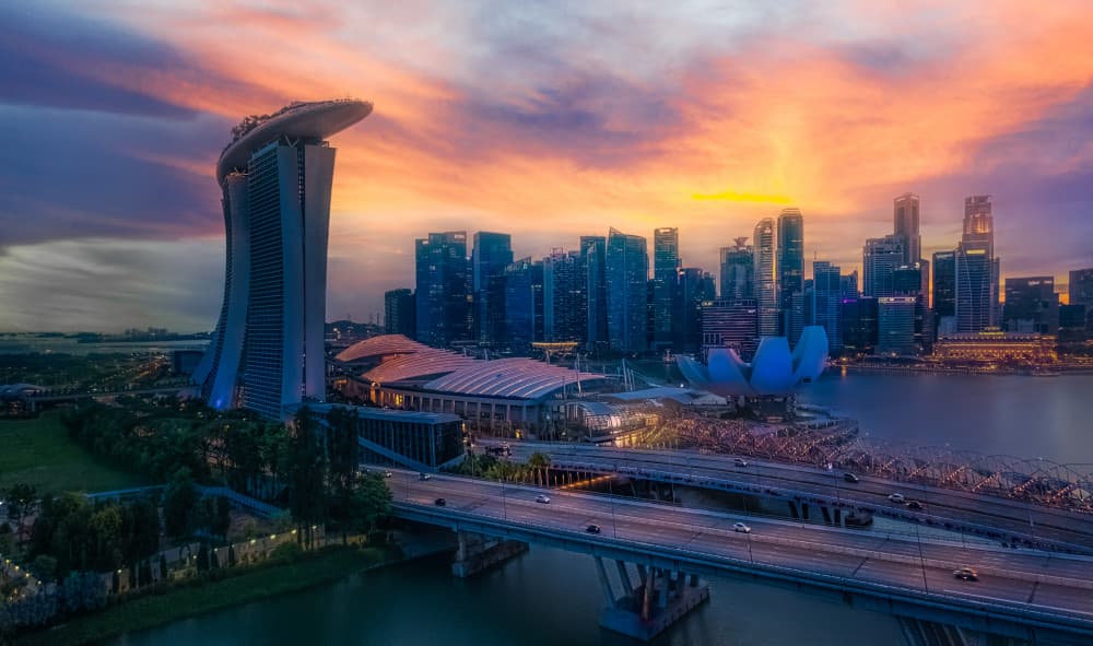 Singapore Skyline Sunset by Jianping Yang — canvas wall art