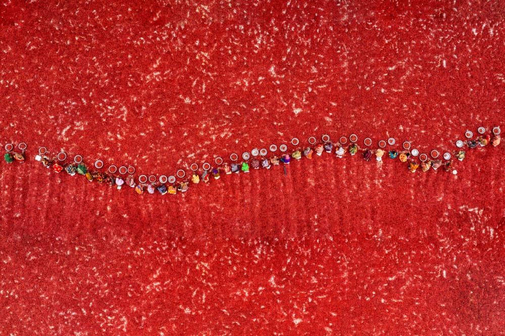 Aerial Red Lake Procession by Azim Khan Ronnie — canvas wall art