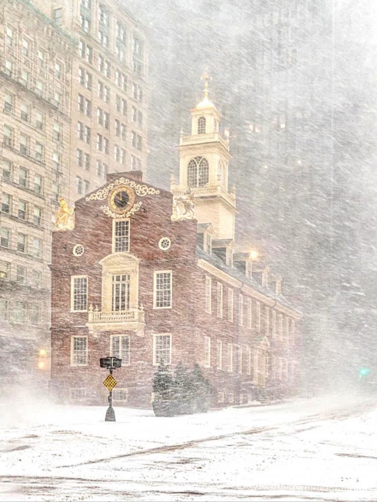 Snowy Boston State House by Yun Thwaits — canvas wall art