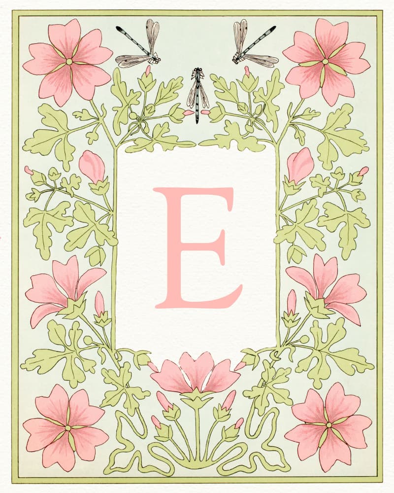 Pink Floral Letter E by Wild Violets — canvas wall art