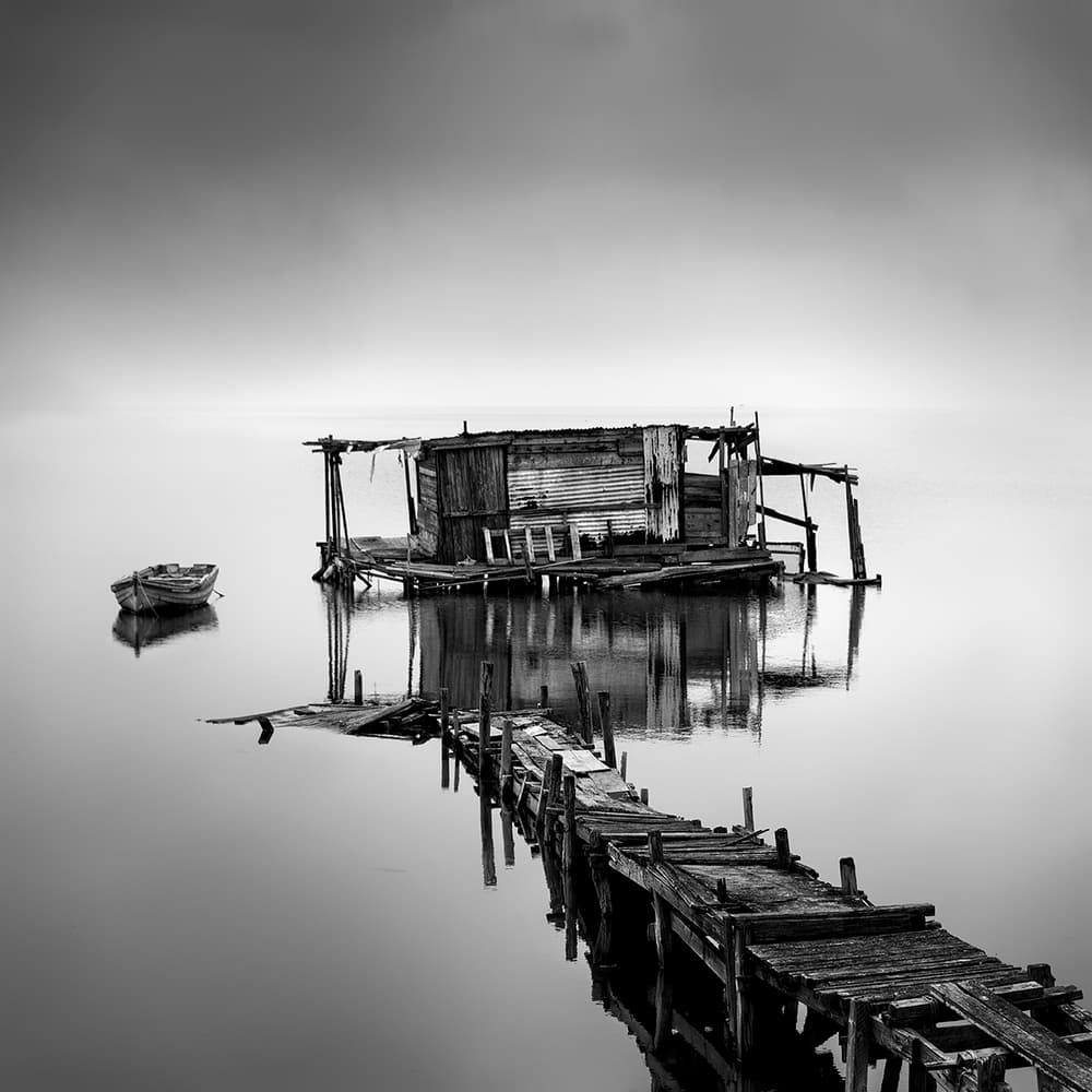 Misty Pier Shack by George Digalakis — canvas wall art