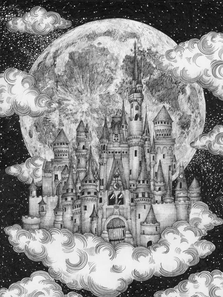 Fairytale Castle Moonlight by EC Mazur — canvas wall art
