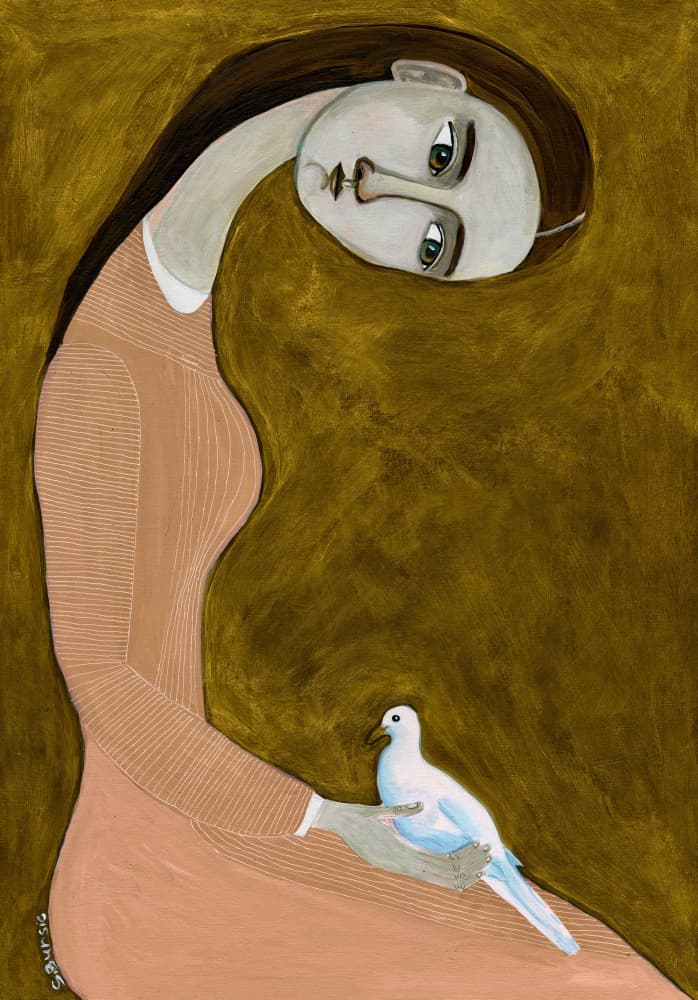 Serene Woman and Dove by Sharyn Bursic — canvas wall art