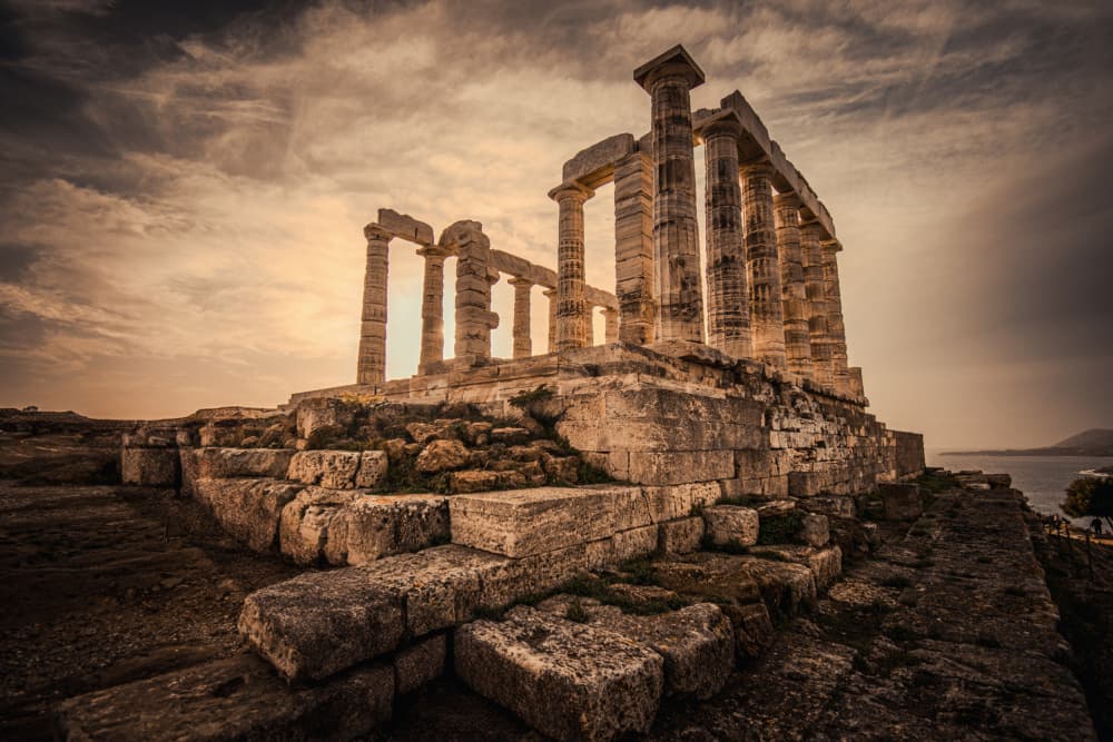 Ancient Greek Temple Sunset by Claudio Viarengo — canvas wall art