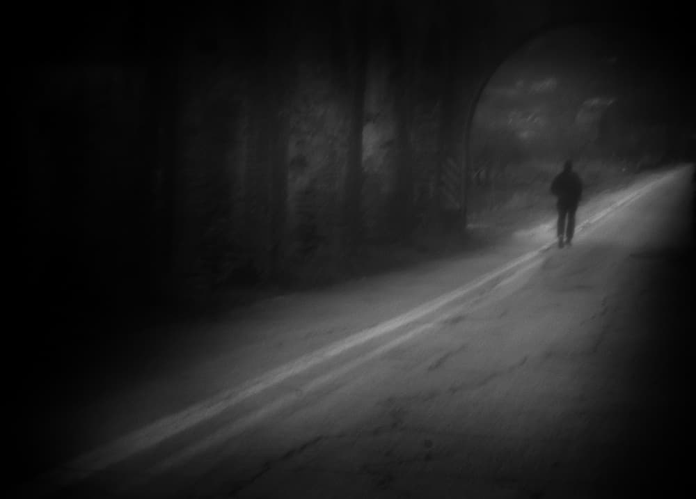 Lone Figure Dark Road by Claudio Moretti — canvas wall art