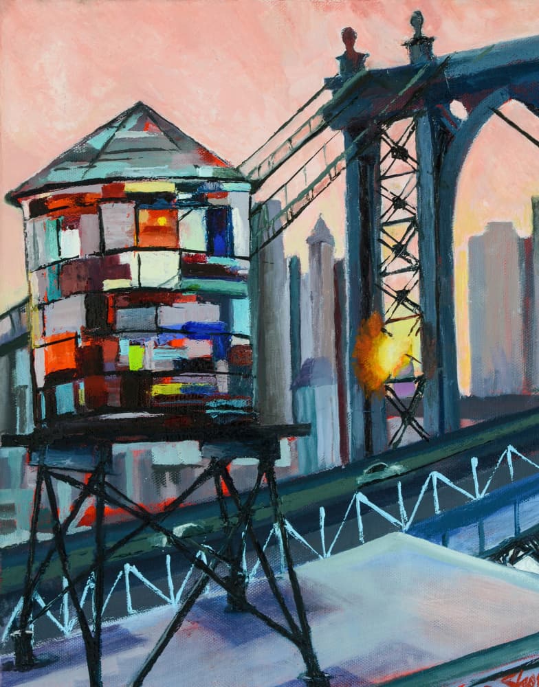Manhattan Bridge Water Tower Sunset by Maxine Shore — canvas wall art