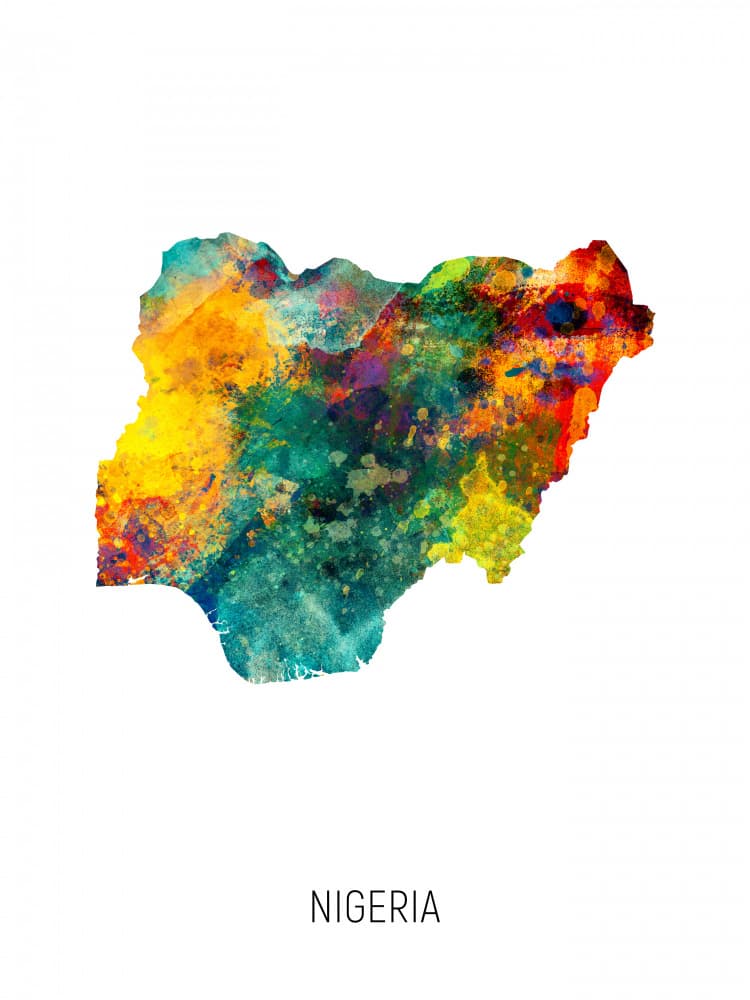 Vibrant Nigeria Map by Michael Tompsett — canvas wall art