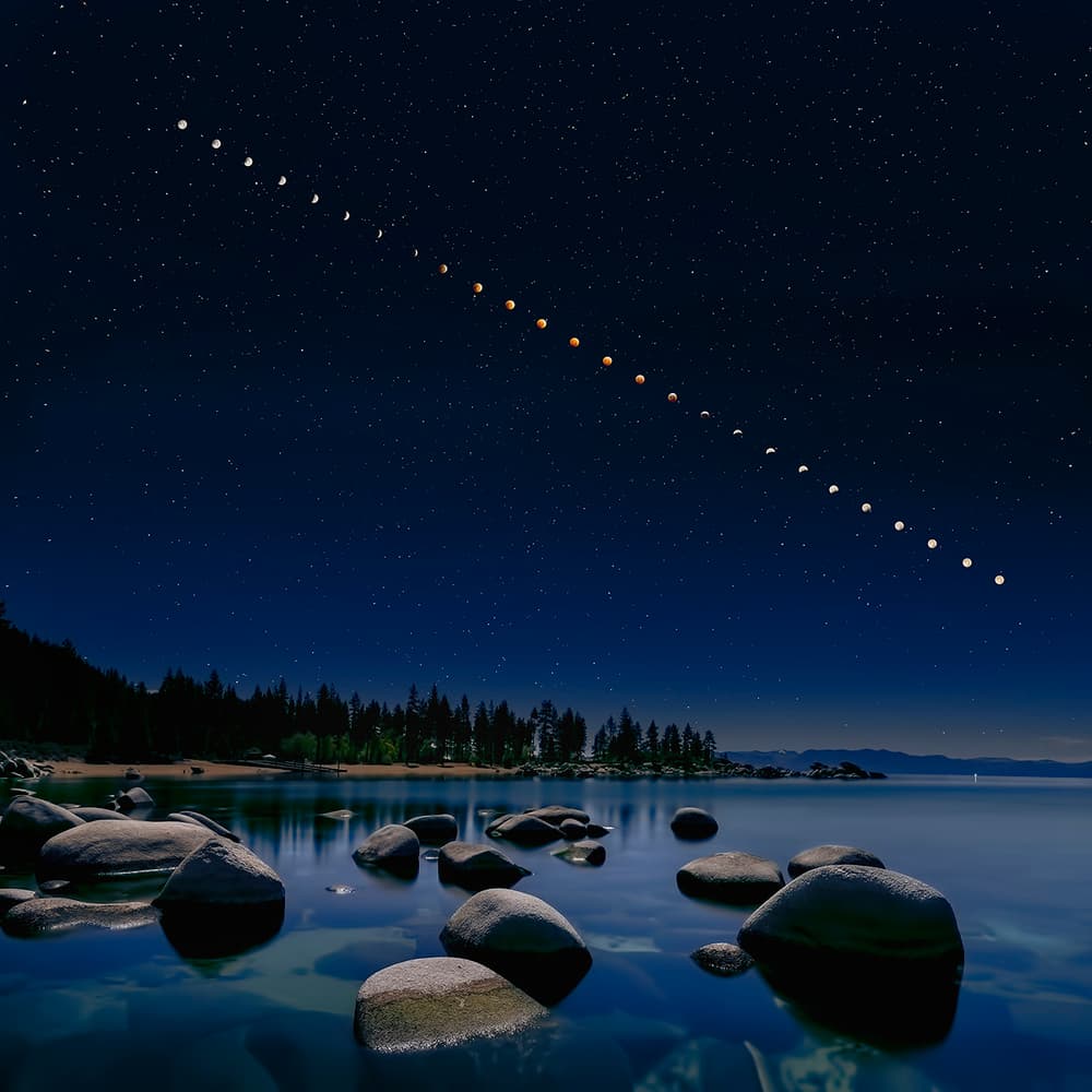 Lunar Eclipse Over Lake by Hua Zhu — canvas wall art