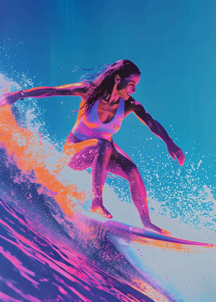 Neon Surfer on Wave by Andreas Magnusson — canvas wall art