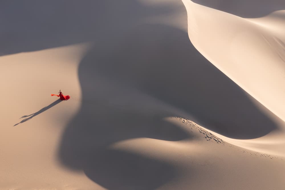 Lone Red Figure Desert by Bingo Z — canvas wall art