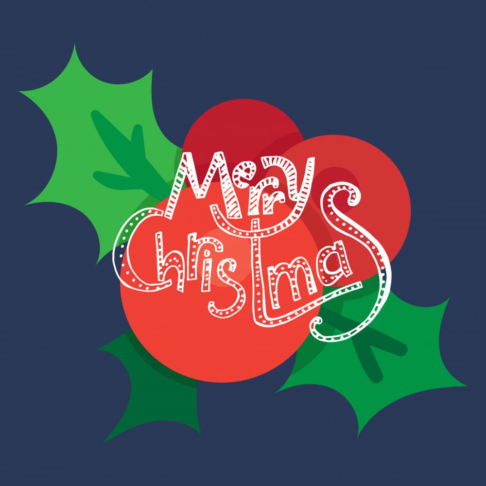 Merry Christmas Holly Berries by Marika Barsrsind — canvas wall art