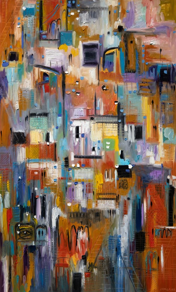 Vibrant Abstract Cityscape by Ekaterina Ermilkina — canvas wall art