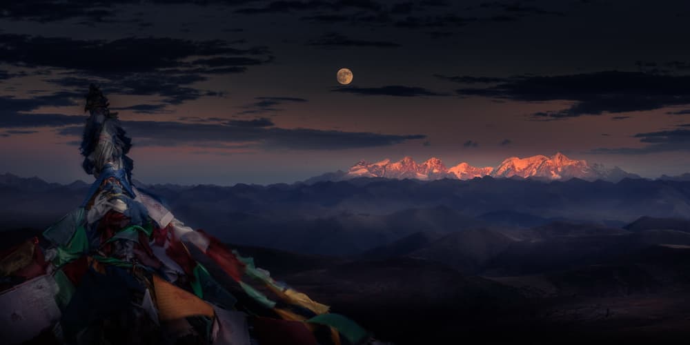 Moonlit Alpenglow Mountains by qiye — canvas wall art