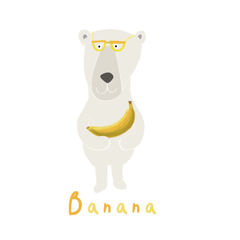 Smart Bear With Banana by Carla Daly — canvas wall art