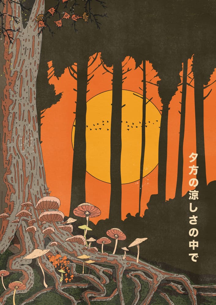 Japanese Mushroom Forest Moon by Nicholas — canvas wall art