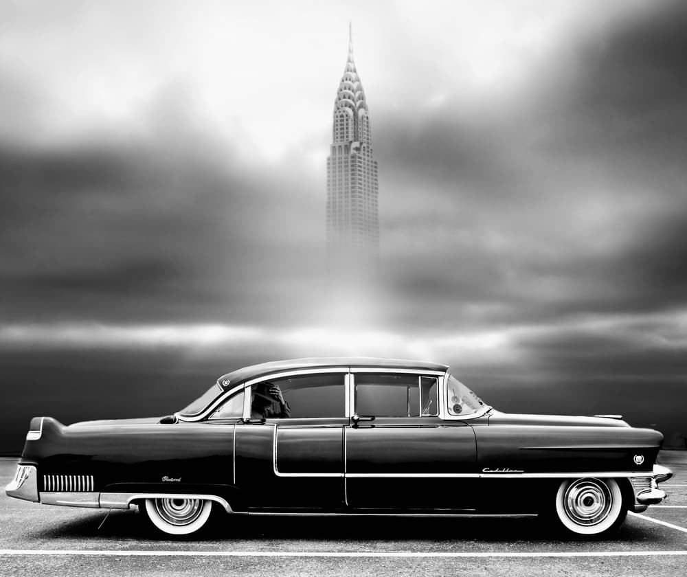 Classic Car Cityscape by LARRY BUTTERWORTH — canvas wall art