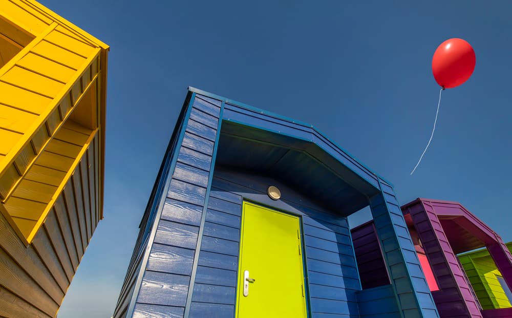 Vibrant Huts And Balloon by Daniel Springgay — canvas wall art