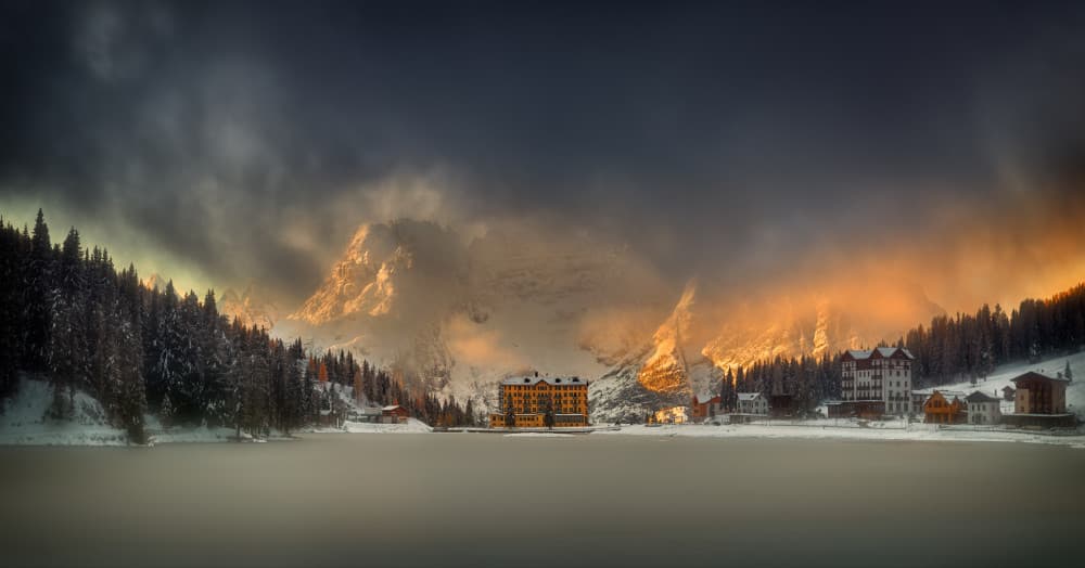 Winter Mountain Golden Hour by Krzysztof Browko — canvas wall art