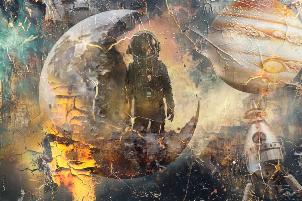 Astronaut On Crescent Moon by Rafal Kulik — canvas wall art