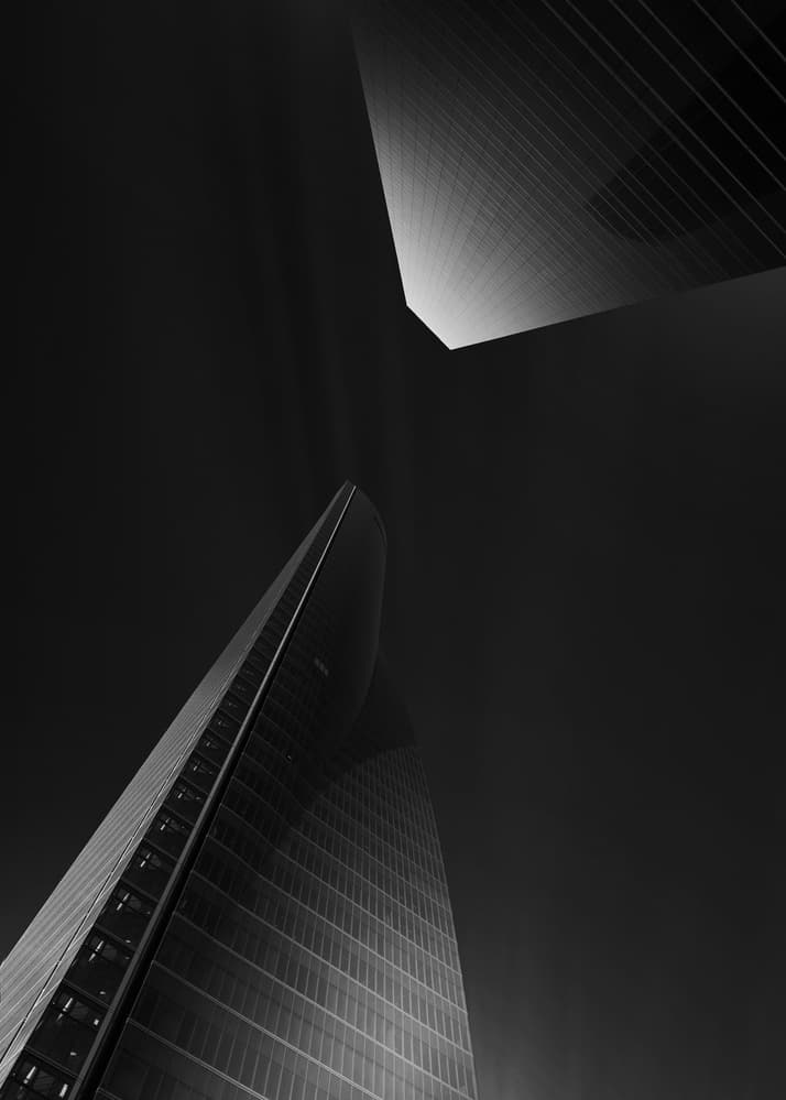 Monochrome Skyscraper Geometry by Alberto Alvaro — canvas wall art