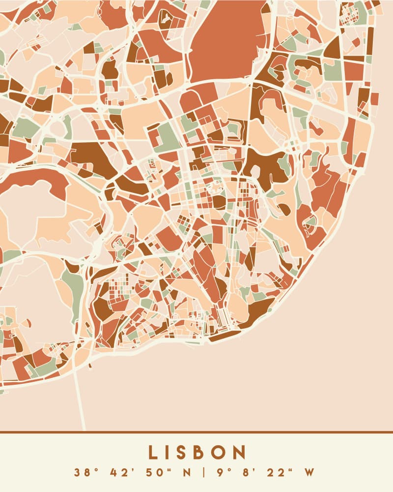 Lisbon Pastel City Map by Emiliano Deificus — canvas wall art