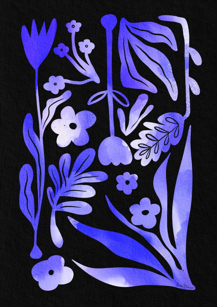 Indigo Floral Elegance by Baroo Bloom — canvas wall art