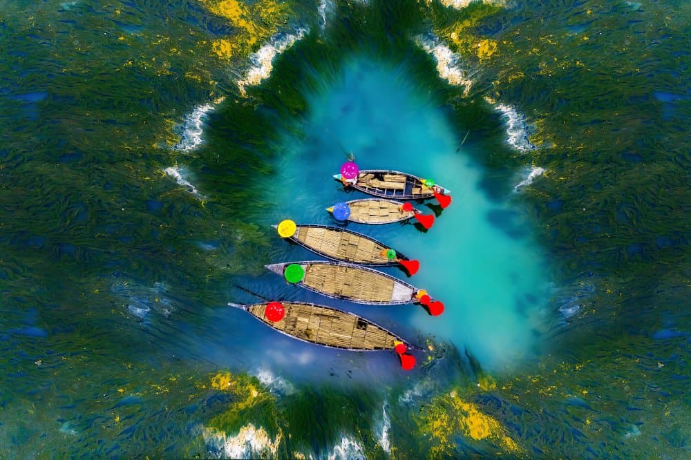 Colorful Boats Overhead by Tanvir — canvas wall art