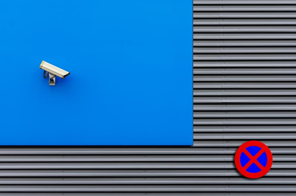 Security Signage Blue by Alfonso Novillo — canvas wall art
