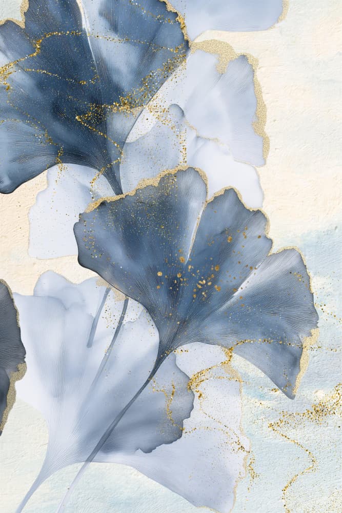 Blue Ginkgo Leaves 2 by Sally Ann Moss — canvas wall art
