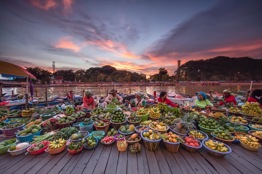 Vibrant River Market Sunset by Gunarto Song — canvas wall art