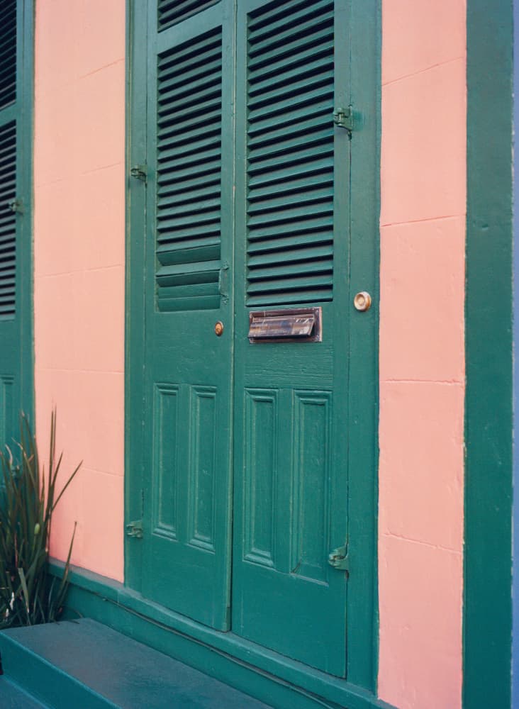 Green Door Pink Wall by Bethany Young — canvas wall art
