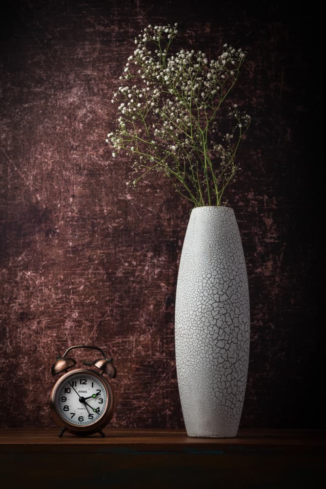 Vintage Clock and Flowers by Sumit Dhuper — canvas wall art