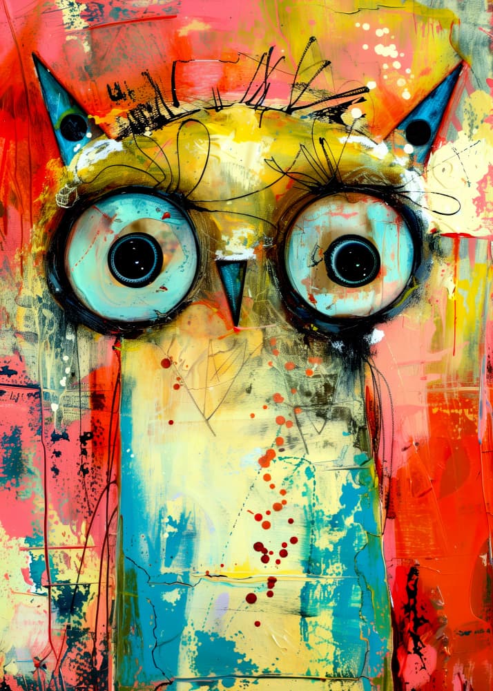 Vibrant Abstract Owl by Justyna Jaszke — canvas wall art