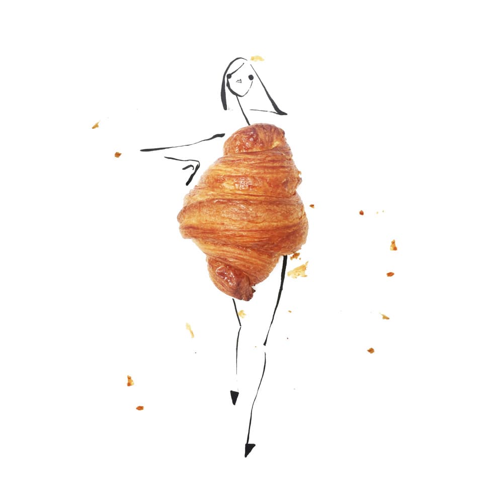 Whimsical Croissant Dancer by Gretchen Roehrs — canvas wall art