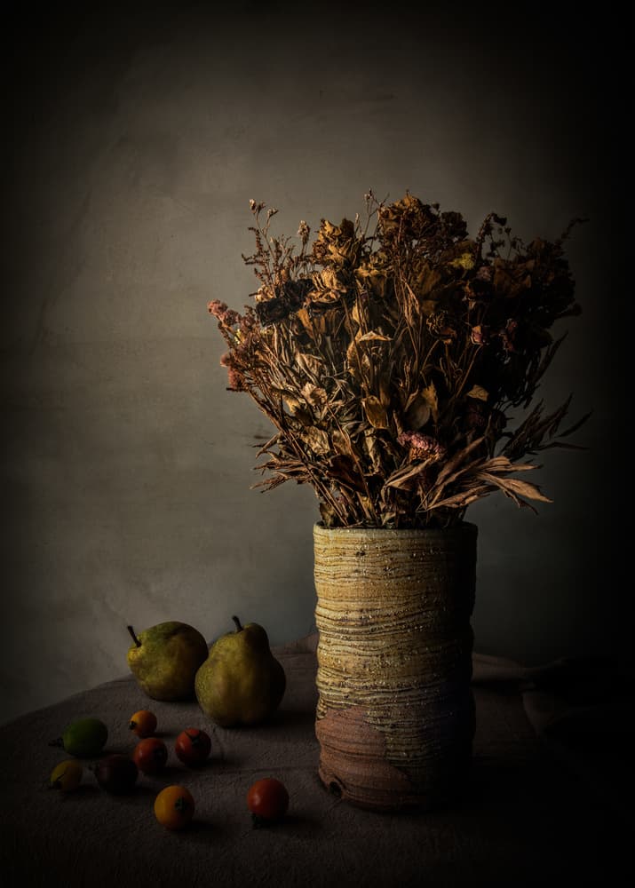 Moody Still Life Flowers by NOB NOZA — canvas wall art