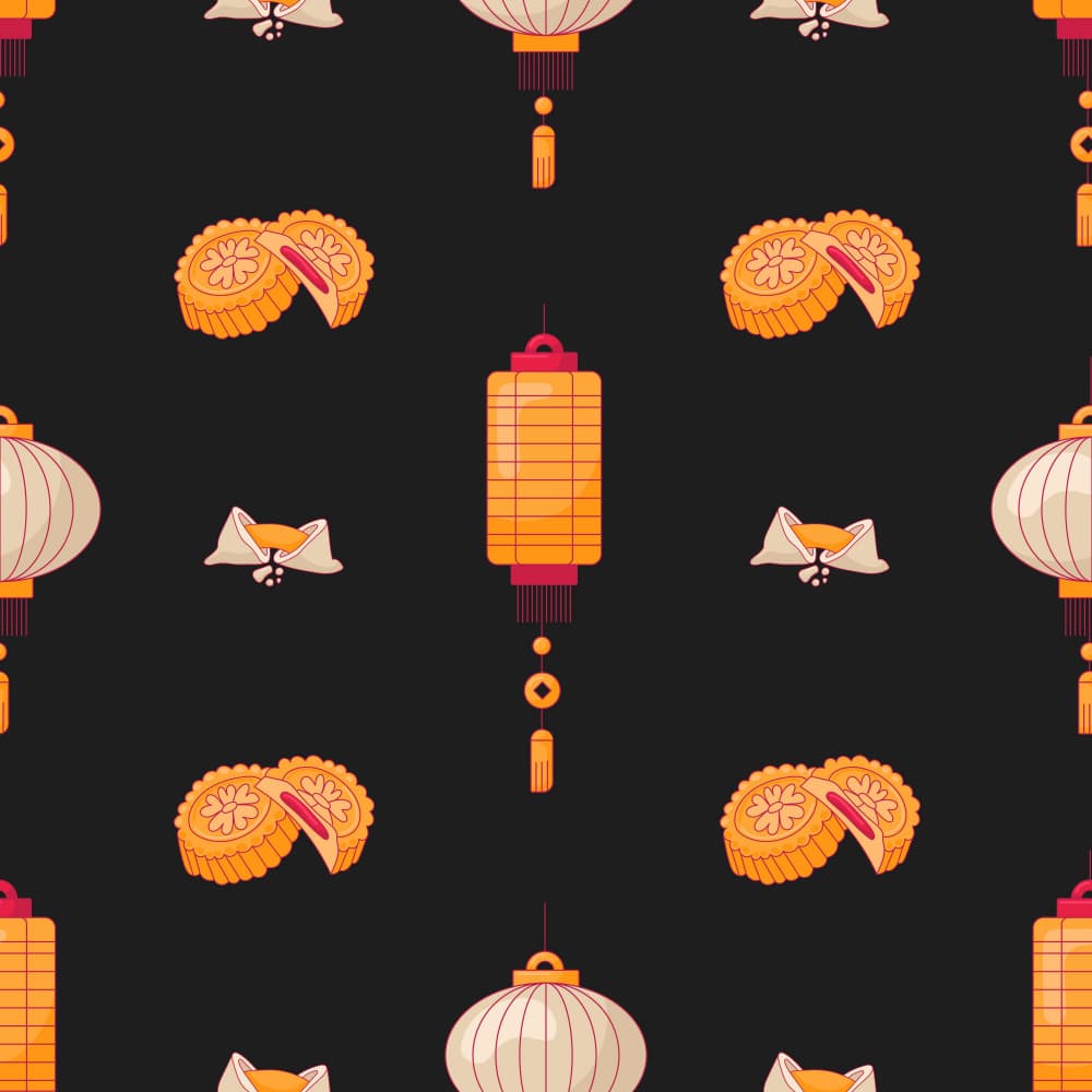 Mooncakes and Lanterns Pattern by Marika Barsrsind — canvas wall art
