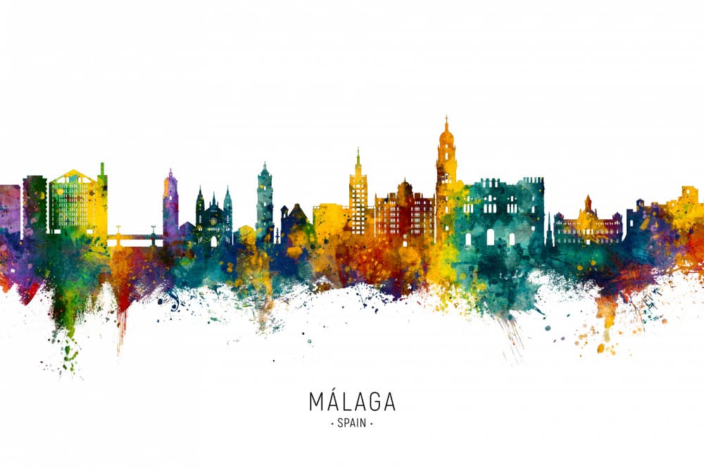 Vibrant Malaga Cityscape by Michael Tompsett — canvas wall art