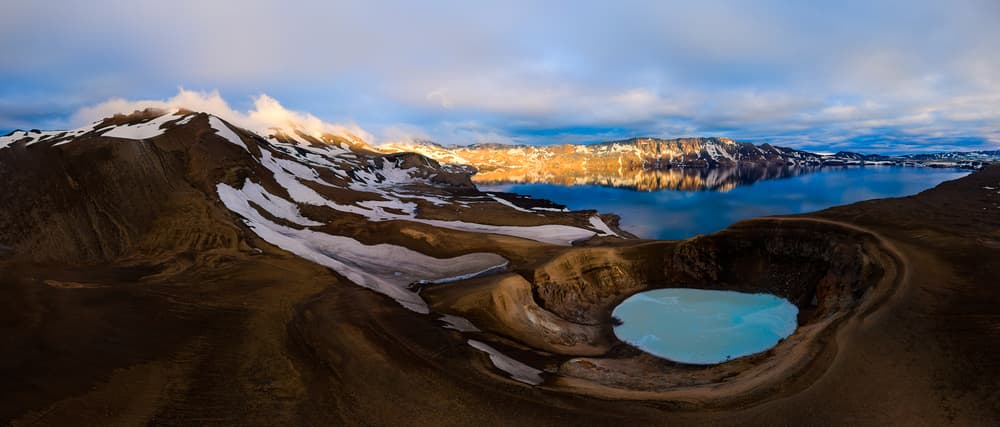 Volcanic Crater Lakes Reflection by John Fan — canvas wall art