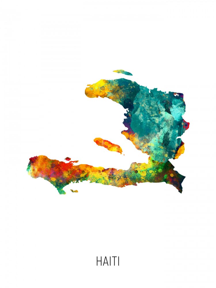 Vibrant Haiti Map by Michael Tompsett — canvas wall art
