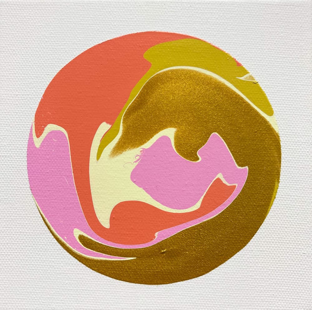Golden Coral Fluid Swirl by Eleni Pratsi — canvas wall art