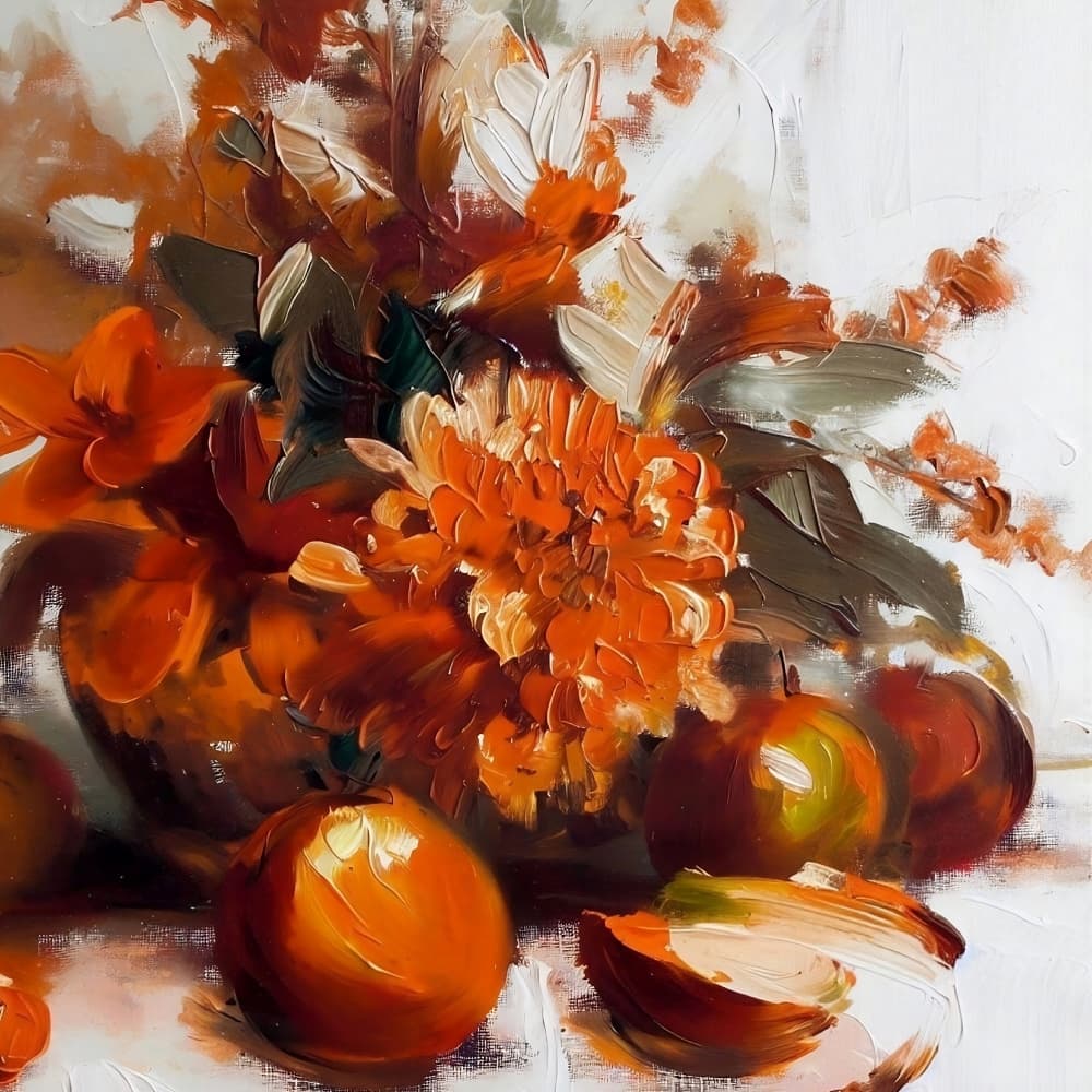 Orange Harvest Still Life by Kiarra B — canvas wall art