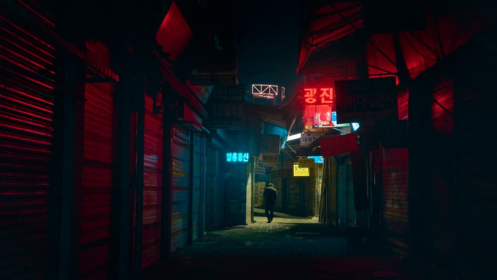 Neon Alley Night by Javier de la Torre — canvas wall art